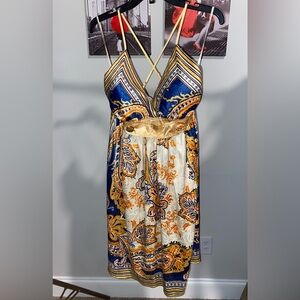 Miss Me Strapless Blue and Gold Dress